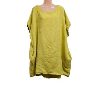 Meo Meli Made in Italy Relaxed Hi-lo Lagenlook Short Dress Women One Size Linen